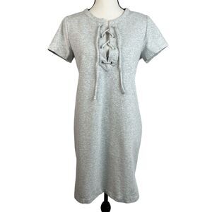 J.Crew Women’s Knit Dress Medium Gray Lace Up Front Short Sleeve Cotton Blend